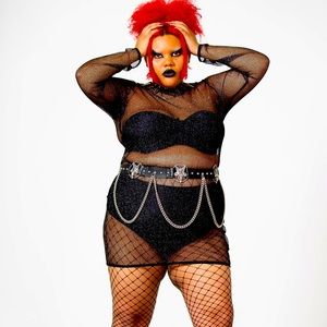 Sexy see through fishnet glitter mini dress. Dress only, belts not included.